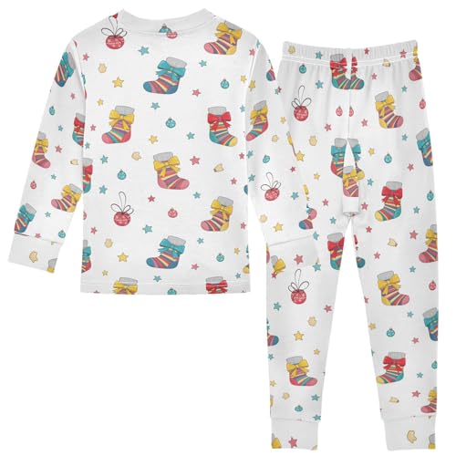 Pajama Sets Long Sleeve Colorful Christmas Socks Pattern Soft Comfy Sleepwear 2 Piece PJS 3-8T3