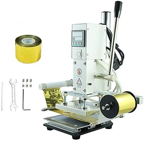 YUNSHINE 220V DIY Digital Automatic Leather Hot Foil Stamping Machine Manual Embossing Tool Creasing Wood Paper PVC Card Press Printer (Hot Press Board:10x13cm) Cover