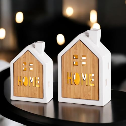 GILDE Deko 2 Lichterhäuser weiß – kleine weiße Häuser Deko -...
