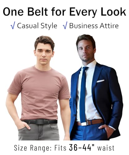 Ratchet Belts for Men 2 Pack - Mens Belt Leather 1 3/8" for Casual Jeans - Fit 36" to 44" Waist Adjustable2