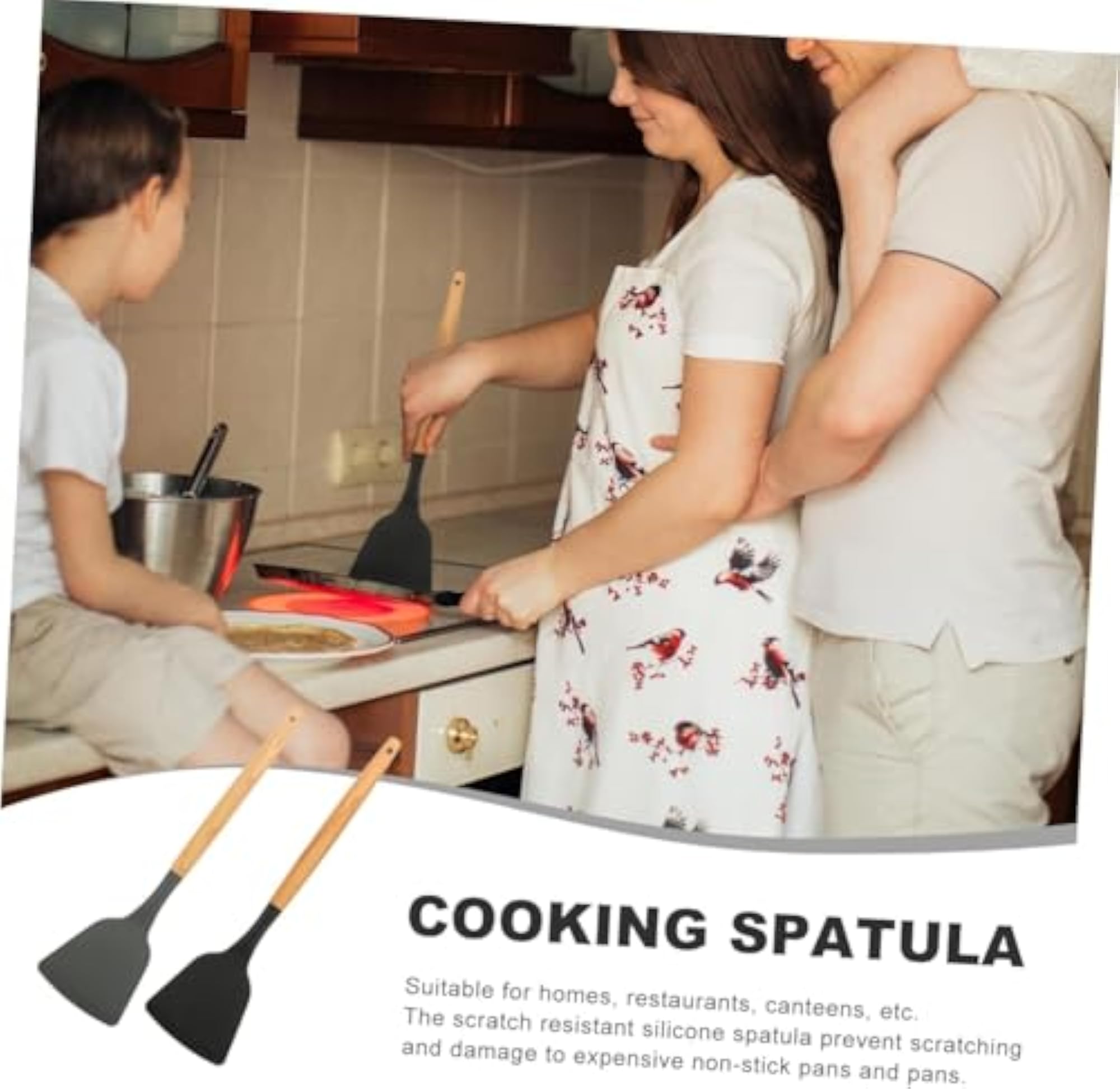 Wooden Spatula Black Kitchen Utensil Silicone Cooking Tools