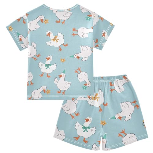 Pajama Short Sets Cute Goose Pattern Soft Cotton Summer Sleepwear 2 Piece PJS Size 5-14T2