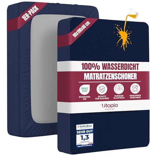 Wasserdichter Matratzenschoner 90x190cm, 40cm tief matratzenschutz (Marine)