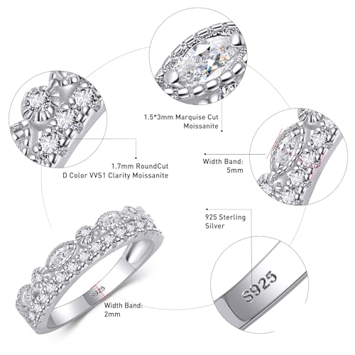 Moissanite Wedding Band Half Eternity Ring 925 Sterling Silver D Color VVSI Clarity Imitation Diamond Rings Moissanite Engagement Anniversary Stackable Ring for Women Size 5-92
