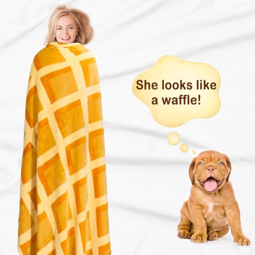 Image of Bnuitland 72 Inches Waffle Funny Blanket with Pillow Cover (18x18 inch), 300 GSM Double Sided Giant Novelty Funny Realistic Food Blanket for Adults and Kids, Super Soft Flannel Throw