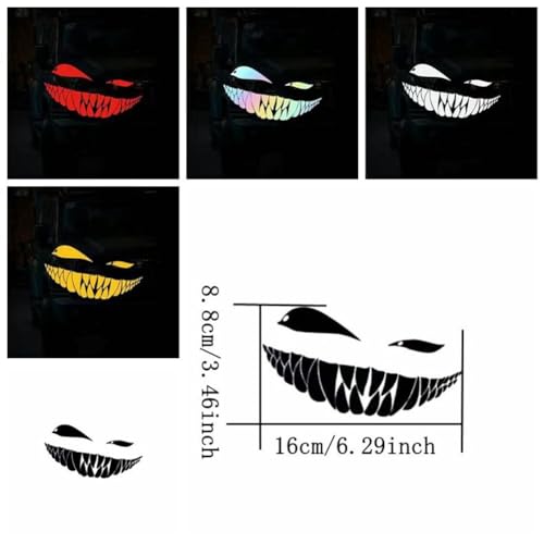 Image of Reflective Sticker for Car Vinyl Racing Oblique Eyes Bad Smile Decal for Golf Cart Off-Road Vehicles Motorcycles Bike Skateboard DIY Decoration, 1Set 6.3in, Black
