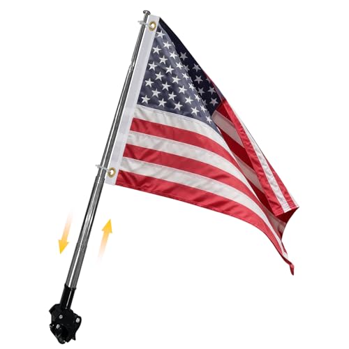 Bradford American Boat Flag Pole Kits Small American Flag with Retractable Flagpole Strong Stainless Steel Pole Accessories for Boats Yachts Ships Bikes RVs
