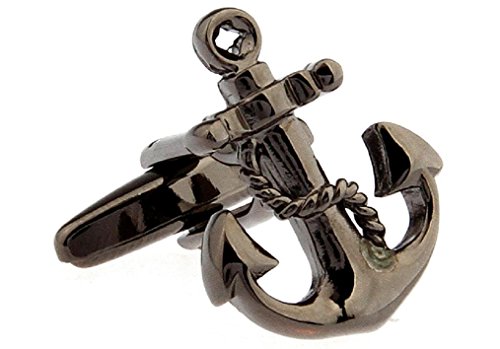 MRCUFF Presentation Gift Box Anchor USN Black Pair Cufflinks & Polishing Cloth