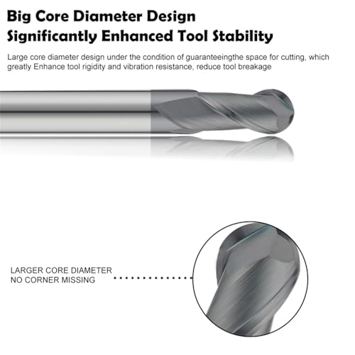 Image of Carbide Ball Nose EndMill HRC50 Double Edge 2 Flute TiAlN Coating Tungsten Steel Milling Cutter for Metal Steel HRC50 R0.5-R6.0 Series 11pcs Set