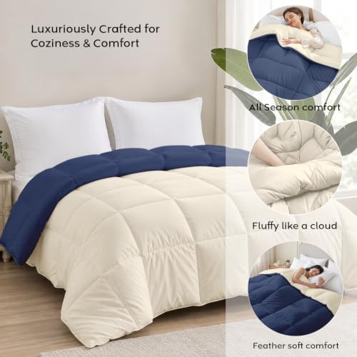 Image of AYKA Reversible Comforter 220 GSM Microfiber Reversible AC Comforter /Blanket for Winter /Quilt /Dohar /Duvets for King Size Blanket /Comforter Double Bed (Pearl & Navyblue, 60 * 90 inch)