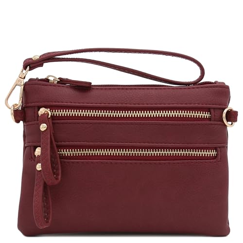 Image of FashionPuzzle Multi Zipper Pocket Small Wristlet Crossbody Bag