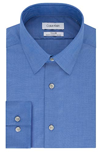 (カルバン・クライン) Calvin Klein ドレスシャツ メンズ スリムフィット アイロン不要 伸縮性 柄入り, ブライトブルー, 18.5" Neck 36"-37" Sleeve