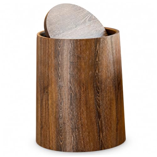 Poubelle couverte double couche marron grain de bois 9x11 pouces pour bureau et maison