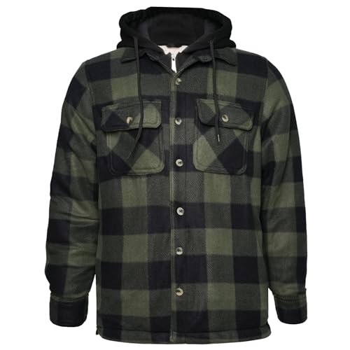 Image of Yasumond Mens Hoodies Fleece Jacket Plaid Flannel Heavy Sherpa Lined Hooded Zip Up Warm Winter Coats Big Tall