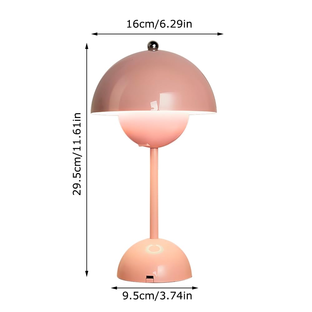 Flowerpot - Lampada a forma di fungo, senza fili con 3 colori chiari, touch screen, ricarica USB, lampada da tavolo Flowerpot per camera da letto, ufficio, bar (rosa)