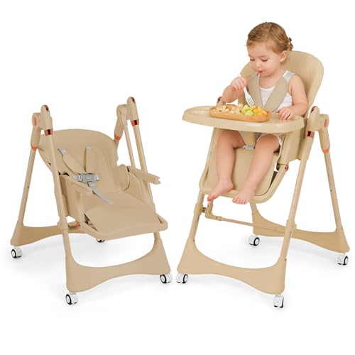 6-in-1 Baby High Chair with Soothing Rocker | Baby High Chair for Infants & Toddlers | Easy Clean, Space Saving Design | Adjustable, Removable Tray, Easy Assembly (Brown)