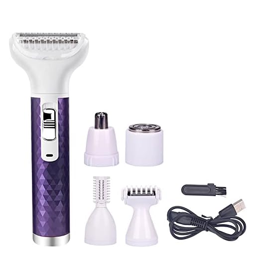 Barbeador elétrico para mulheres, depilação recarregável, barbeador elétrico, carregamento USB, 5 em 1, barbeador indolor para biquíni feminino área/nariz/axila/braço/perna aparador de pelos (roxo)