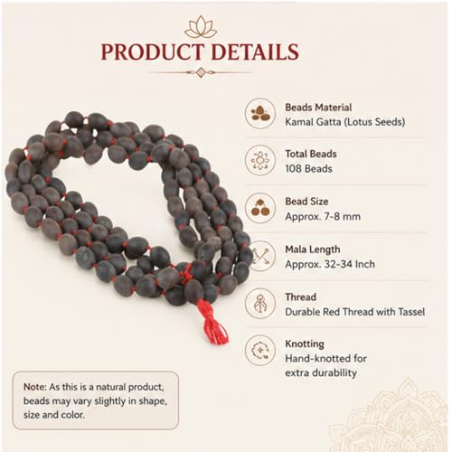 Image of Kamal Gatta Mala 108 Beads Original Certified | Kamalgatta Mala 108 Beads Original | Thamarai Mani Malai Original | Kamal Gatte ki Mala | Lotus Seeds mala