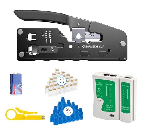 Image of SmartTech Cat5 Cat7 Network Crimping Tool Kit RJ45 RJ11 RJ12 for Cat5 Cat5e Cat6 Ethernet Crimper 20pcs connectors 20 pcs Boots with Wire Stripper Cutter 8p8c 6p6c Telephone And Data Cable Tester