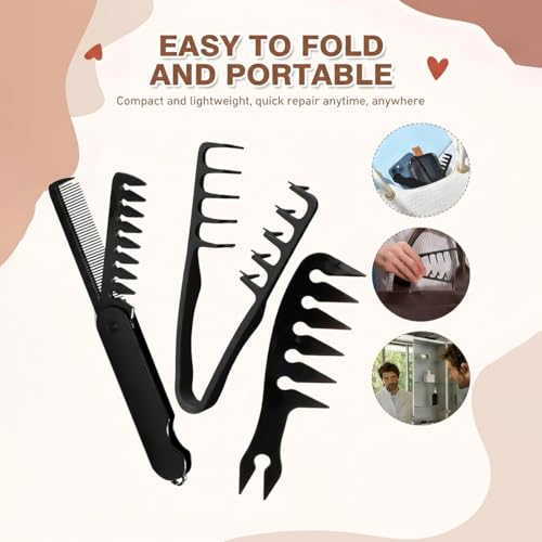 Image of Complete Comb Set for Men and Women, 3Pcs Hair Comb for Women, Texture Comb, Detangling and Foldable, ABS Material - Styling and Texture