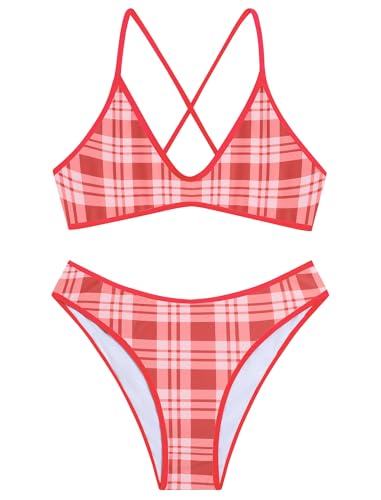 Image of ZAFUL Women's Tie Back Padded High Cut Bralette Bikini Set Two Piece Swimsuit