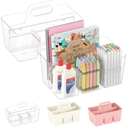 Lifewit 2 Pcs Plastic Caddy Organizer with Handle, Portable Art Supply Storage for Craft Supplies, Cosmetics, Holds Pencil, Crayon, Brushes, Hair Product, Dorm Shower Caddy, Clear, 25 x 15x 17cm