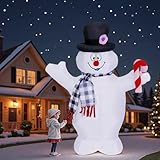 4FT Lighted Inflatable Snowman Christmas Decor β Compact Outdoor Yard Ornament with Built-in LED, Plaid Scarf & Candy Cane, Self-Inflating Holiday Lawn Decor for Porches/Patio Winter Festivities