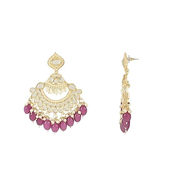 I Jewels 18K Gold Plated Traditional Handcrafted Pearl Kundan Beaded Earrings for Women/Girls (E3025) - Image 5