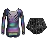 Zaclotre Gymnastics Leotards for Girls Long Sleeve Crisscross Back Ballet Dance Outfit with Removable Skirt Combo