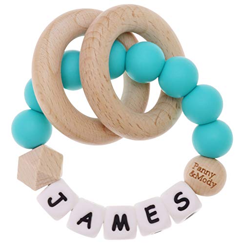 Baby Keepsake Rattles Personalised Name, Customizable Sensory Grab Shaker Rattle, Early Educational Developmental Toys for Newborn Infants Babies Toddlers Kids Boys Girls(Turquoise)