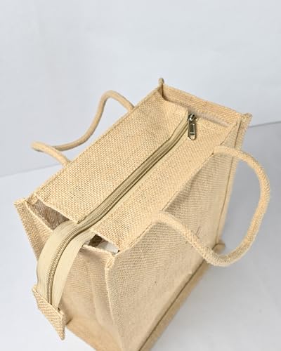 Image of Soman Jute Ecofriendly Return Gift Bags Rangoli printed with Zip Natural Pack of 10 Bags