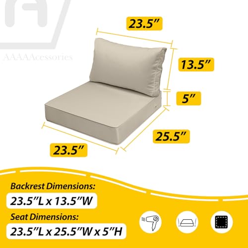 Image of AAAAAcessories Outdoor Seat Cushions for Chairs, Fade-Resistant, Waterproof Patio Furniture Replacement Cushions, 23.5 inch x 25.5 inch x 5 inch + 23.5 inch x 13.5 inch, Set of 2, Khaki Beige