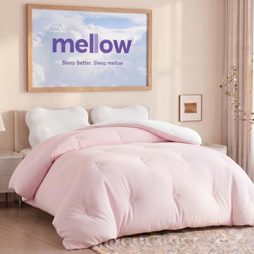 Mellow Marshmellow Comforter Extra Fluffy Double-Stuffed Down Alternative Duvet Insert All-Season Temperature Balancing Oeko-TEX Fabric Box Stitch Machine Washable (Pink Twin/Twin XL)