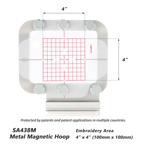 Image of Sew Tech Magnetic Embroidery Hoop for Brother Innovis NQ1700E NQ1600E NQ3600D NV880E NV800E Stellaire XJ1 XE1 Dream Machine XV8500D V3LE V5LE Quattro 6000D VE2200 Luminaire XP2 (4 inchx4 inch, SA438M)