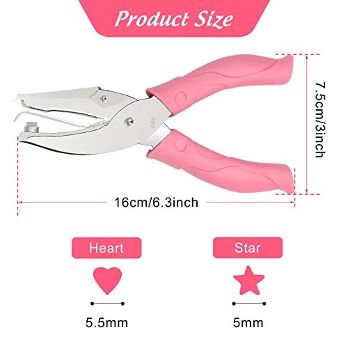 Image of 2 Pieces Heart and Star Handheld Hole Paper Punch Metal Single Hole Paper Punch Punchers with Soft-Handled Tags for Clothing Ticket DIY Craft Tags Scrapbook Tool, 1 /4 inch