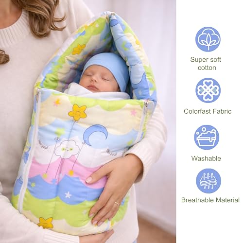 Image of Fareto Combo of Baby Bed with Net | Carry Bag | 4 Pcs Bedding Set (0-6 Months, Baby Size, Cotton) (Blue NEW Star)