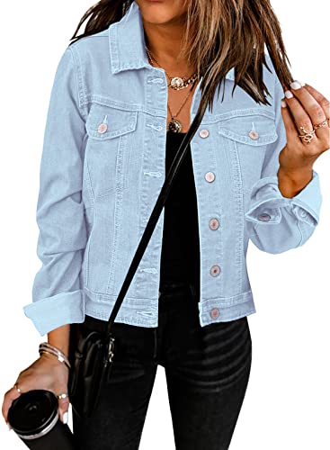 Image of GRAPENT Women's Basic Button Down Long Sleeve Stretchy Jean Trucker Denim Jacket