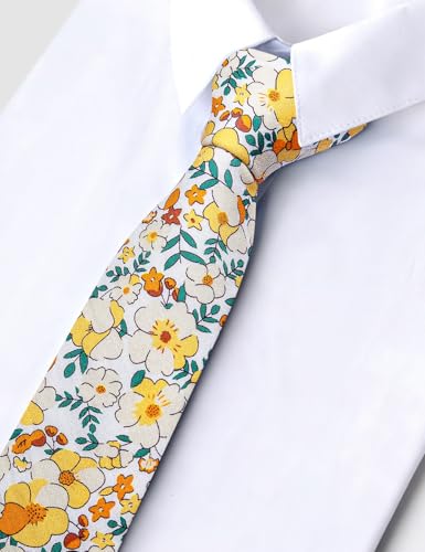 Image of Barry.Wang 100% Cotton Floral Ties for Men 63 inch Extra Long Necktie Clip | Fashion Cotton Printed Neckties,Wildflower 2.76 inch Ties Skinny,Gift Box,Groomsmen Wedding Engagement Graduation