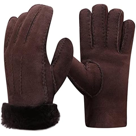 Harssidanzar Shearling Leather Gloves For Woman,Winter Cold Weather Heated Warm Dress Driving Gloves KL025UK,Brown,Size S Cover