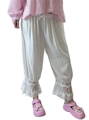 NUFIWI Women Ruffle Long Bloomer Y2k Lace Trim Pettipants Pantaloons Mid Rise Cropped Pajama Pants Under Dress Slips4