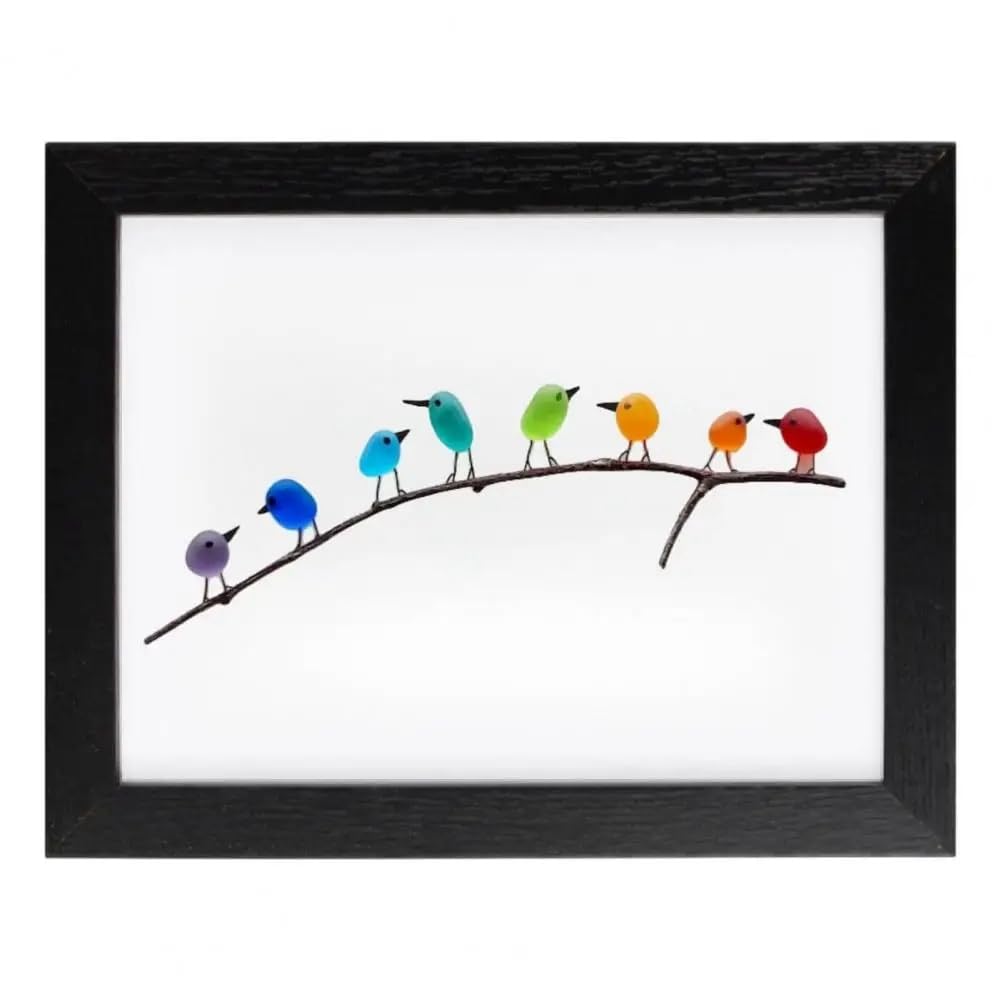 MSCHENZW Stained Glass Birds on Branches, Desktop Ornaments, Sea Glass Bird Shape, Window Wall Hangings, Rainbow Bird Glass, F, , Easy to Use