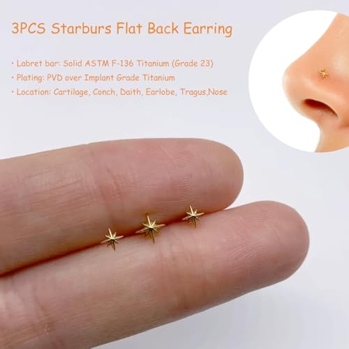 20G/18G/16G Titanium Flat Back Earrings, Threadless Nose Stud Tiny Stud Earrings, Cartilage Tragus Piercing Jewelry Conch Helix Stud3