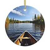 Kanu auf dem See, personalisierbar, Keramik, rund, goldfarbene Schnur, personalisierte Urlaubsdekoration für Zuhause, Einzelhandel, Hochzeit