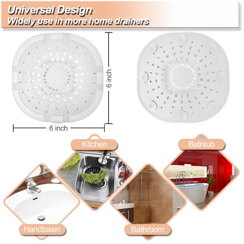 Hair Drain Catcher,Square Drain Cover for Shower Strong Adhesion Silicone Hair Stopper with Suction Cup,Easy to Install Suit for Bathroom,Bathtub,Kitchen 2 Pack (Cream White) - Thumbnail 4
