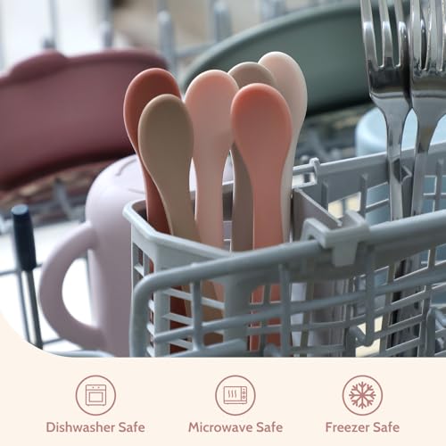 Image of Silicone Baby Feeding Spoons, Training Spoon Self-feeding, First Stage Infant Soft-Tip Easy on Gums, Utensils Supplies, Dishwasher & Boil-proof, 6 Pack