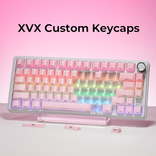 Image of HITIME XVX Crystal Jelly Keycaps 75 Percent, Cute Custom Keycaps 95 Keys with 20 Keys Clear Key caps, Cherry Profile for 61 /68 /84 /87 Cherry Gateron MX Mechanical, Side Printed, Pink