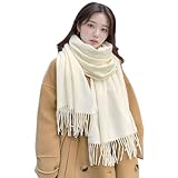 [LA-Hazel] マフラー レディース 人気 ウール混 ストール 大判 冬 マフラー クリスマスプレゼント 無地 ギフトボックス付き 暖かい かわいい ホワイト 高校生 女子 ストール 大判 厚手 秋冬 (無地ホワイト)