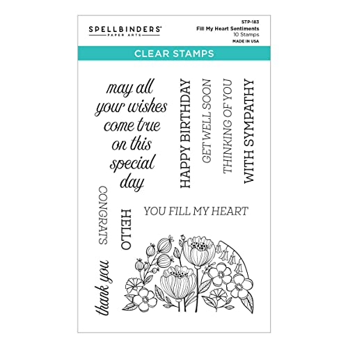 Spellbinders- Fill My Heart Sentiments Clear Stamp Set from the Stylish Ovals Collection, ONE