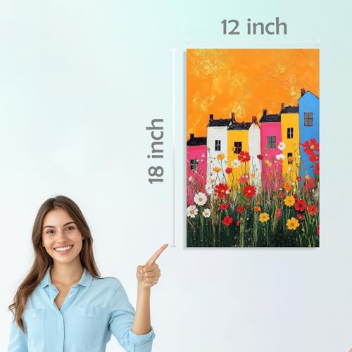 Image of SiddArtify Colorful Houses Wall Art Print Set - Whimsical Town Poster Decor for Living Room Bedroom - 12x18 inch Sticker Pack of 6