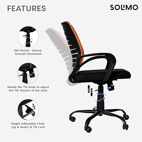 Image of Amazon Brand - Solimo Worklo Mid Back Office Chair for Work from Home | Study | Revolving | Computer (Heavy Duty Powder Coated Metal Base, Stylish Orange Mesh)
